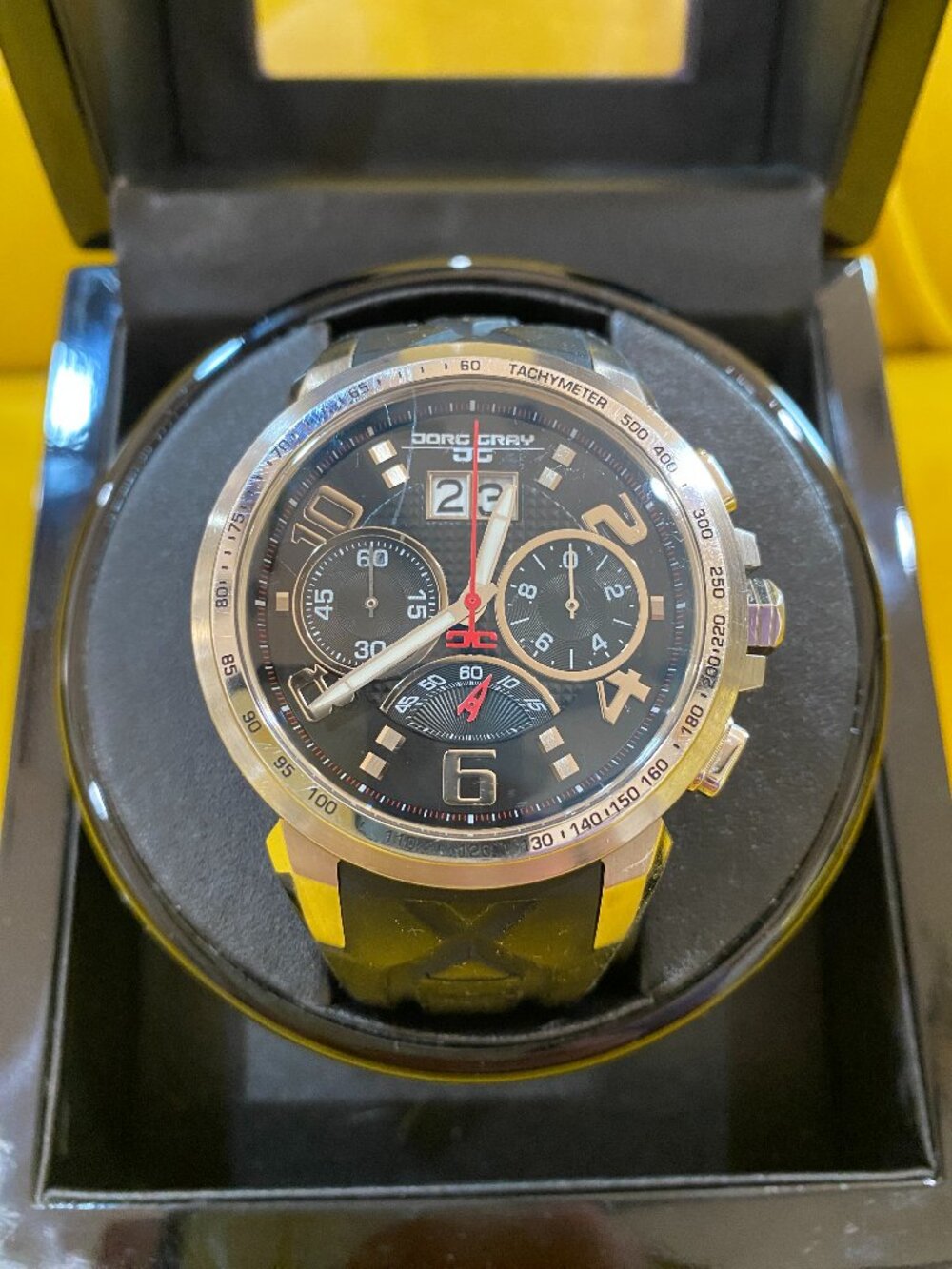 Jorg Gray JG5600 Men’s Chronograph Black Dial Silicone Watch 100M 48mm